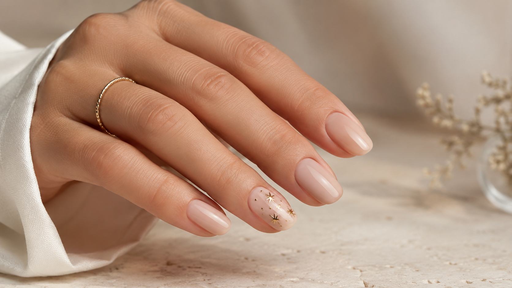 Tiny Gold Star Accent Nails Celestial Art